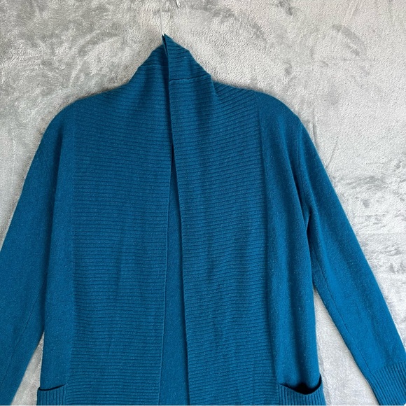 Cynthia Rowley 100% Cashmere Cardigan Sweater Small Peacock Blue Open Front Soft - Picture 7 of 15